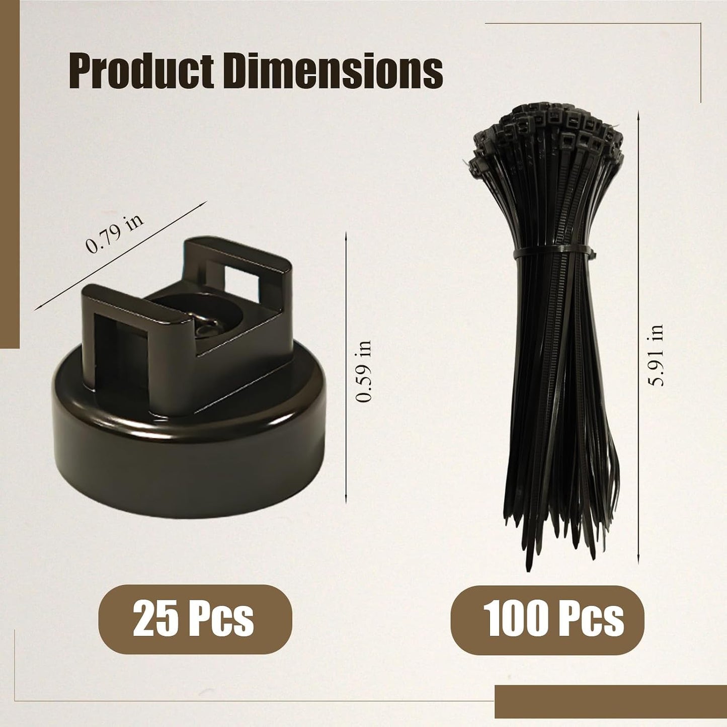 Ziuipuv 25 100 Magnetic Cable Zip Tie Mounts, Pcs Magnets with Pcs Cable Zip Ties, Multipurpose Cable Holder Magnets