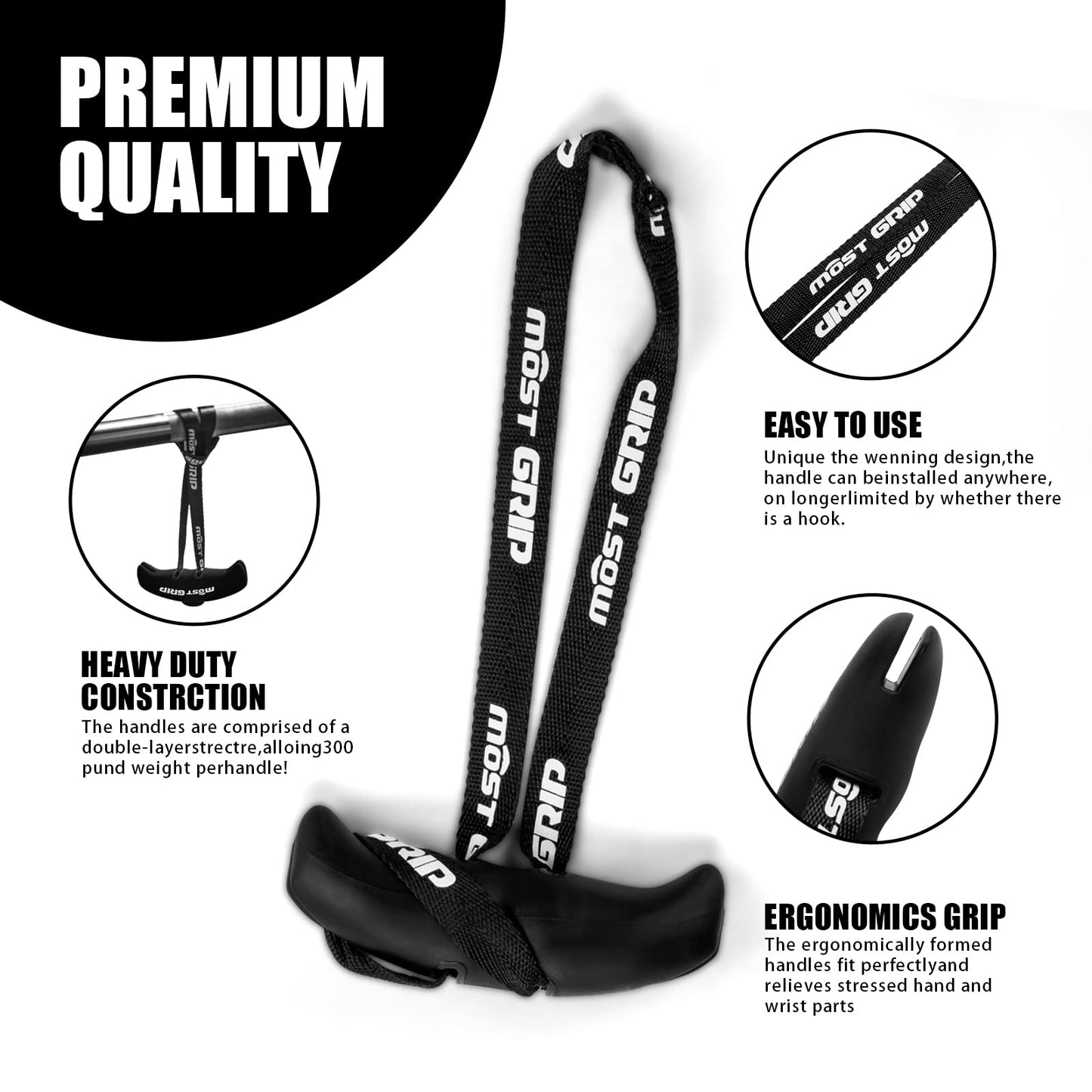 MOST GRIP Neutral Grip Pull Up Handles for Home Gym Workout, Ergonomic Pull Up Grips with Non-Slip for Pull Up Bar and T-bar Row