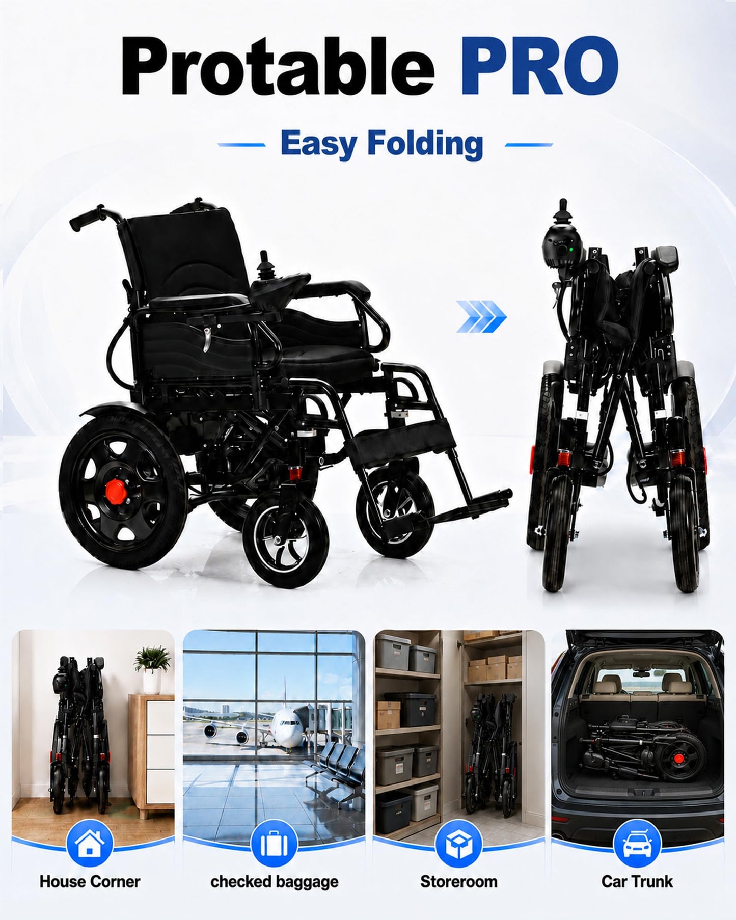 Electric Wheelchair for Adults - 500W Dual Motors, 15 Miles Long Travel Range Motorized Wheelchair, Foldable & Portable, All Terrain Power Wheel Chair for Seniors& Max