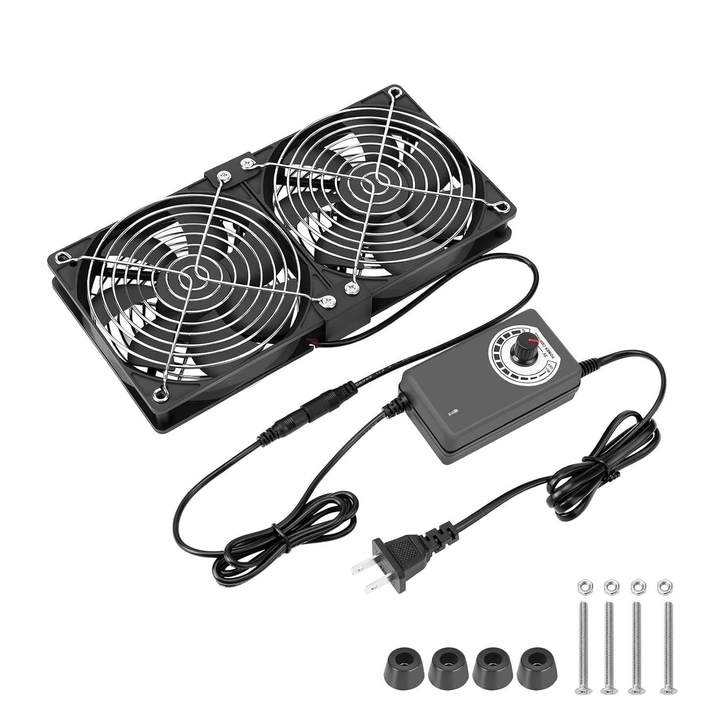 120mm 110V 240V Closet Dual High CFM Computer Fans with AC Plug, AC - Variable Speed Fan, Cooling for Server Cabinet
