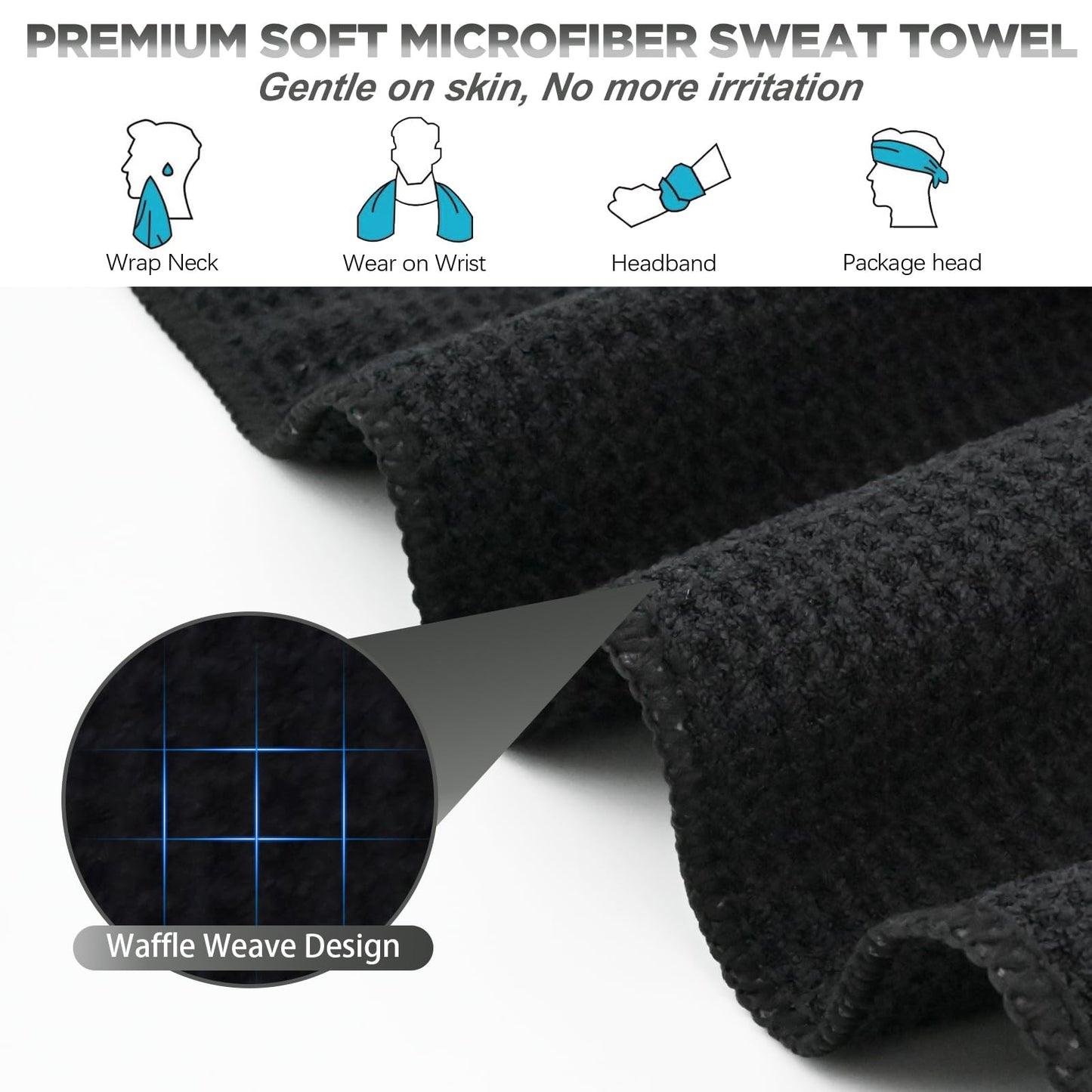Vnoss Microfiber Gym Towels for Working Out, Quickly Dry Yoga Towels for Men & Women Tennis, 16 Inch x 27 Inch, 6 Pack, Black