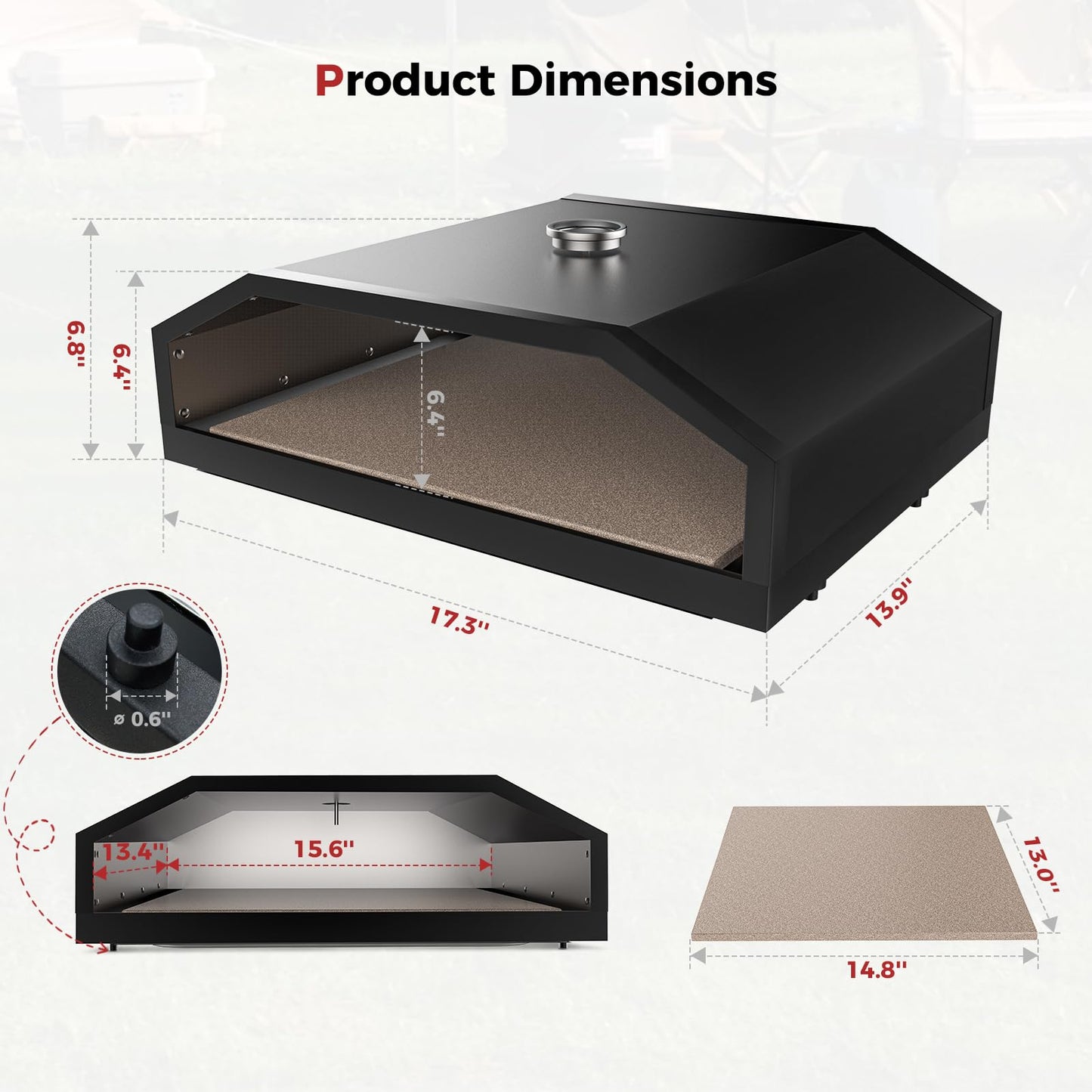 CAMPLUX 17 Inches Pizza Oven for Grill with Storage Bag and 14.8"×13" Cordierite Stone, Grill Top Pizza Oven Built-in Thermometer, Compatible with Propane & Charcoal Grill for Crispy Homemade Pizza