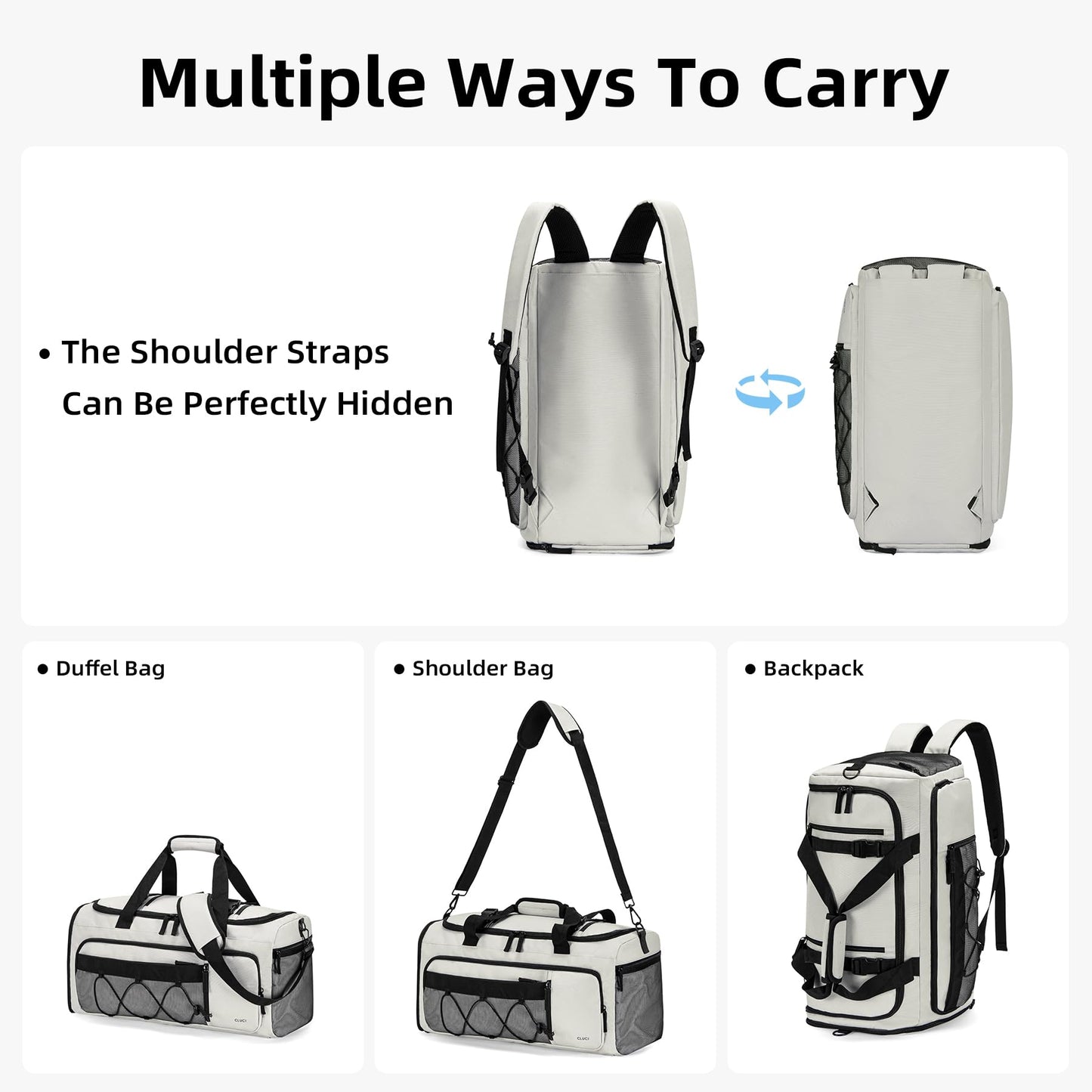 CLUCI Gym Bag for Men & Women, 35L Convertible Travel Sports Duffel Backpack with Shoe Compartment, Waterproof Carry-On for Fitness & Skateboard