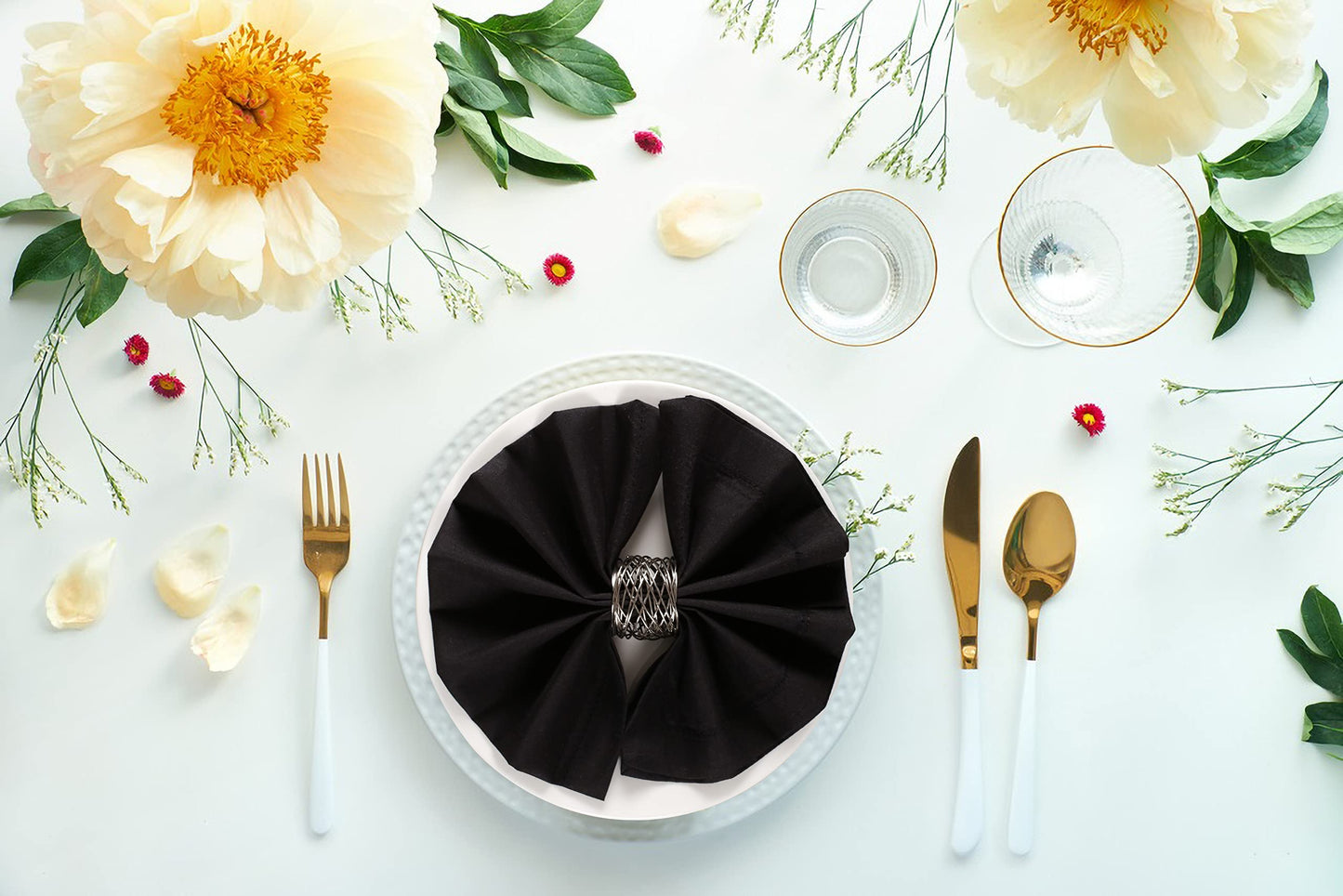 Ramanta Home 12 Pack Cloth Napkins 20x20 Inches, 100% Polyester Napkins with Hemmed Edges, Washable Reusable Dinner Napkins Ideal for Parties, Weddings, Dinner Table, Hotels and Banquets -Black
