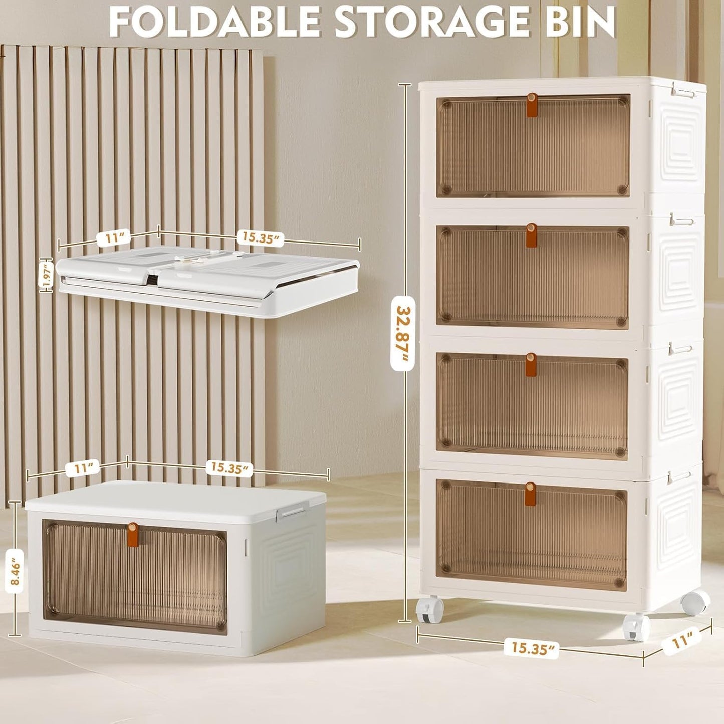 YFXCVSL 4-Tier Plastic Storage Bins - Stackable Containers with Wheels, 23QT, Ideal for Home & Office