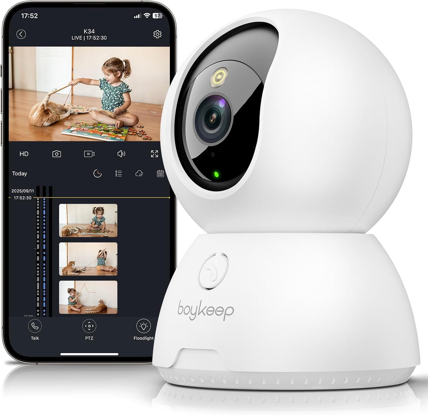 BoyKeep 2K 2-Way Indoor Camera, Cameras for Home Security with Motion Detection, Pet Camera Indoor with Phone App