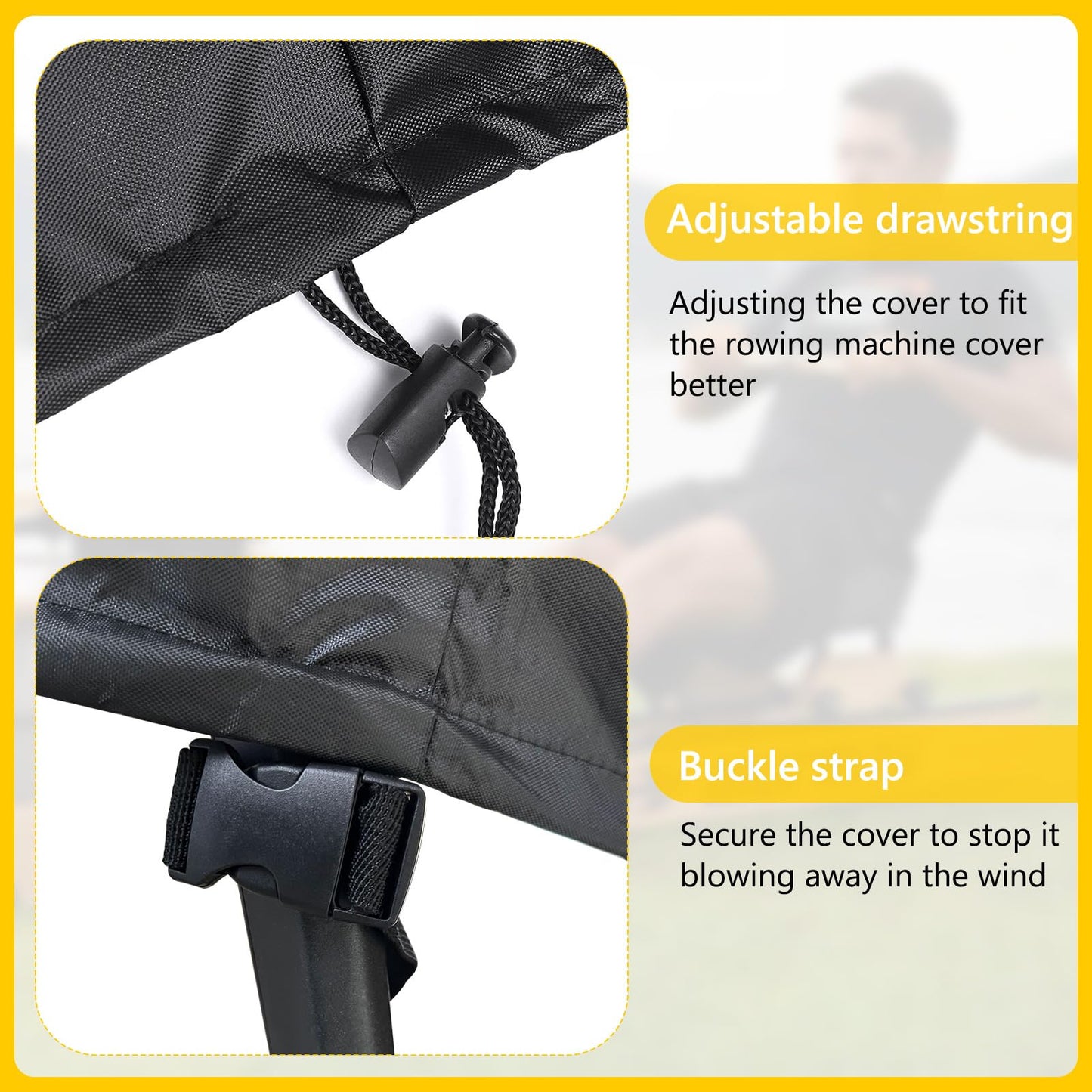 Gasadar Rowing Machine Cover for Concept 2 Fitness Equipment Outdoor Waterproof Sports Rowing Machine Cover with Adjustable Drawstrings and Windproof Buckle 95" L x 24" W x 40" H Black