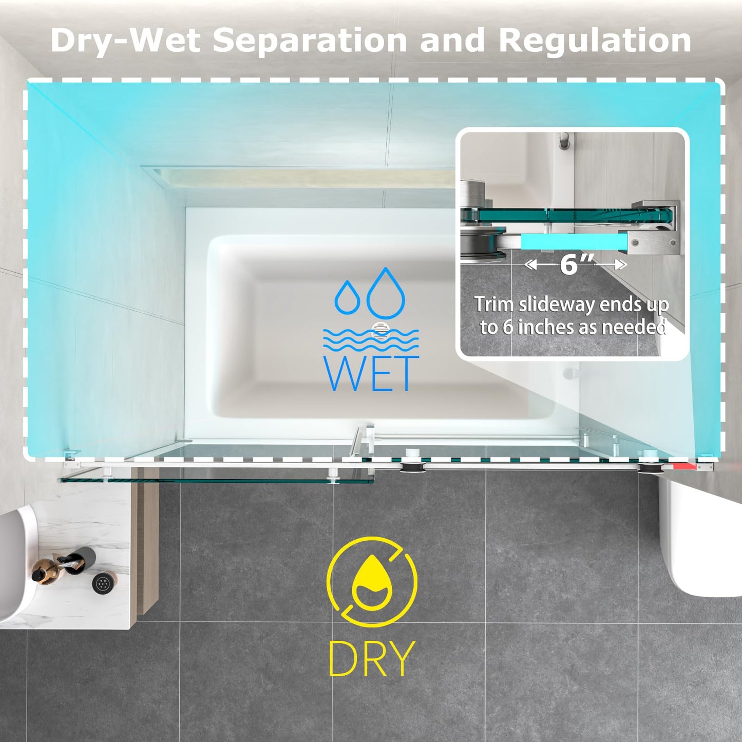 YSTISUON Brushed Nickel Frameless Single Sliding Bathtub Shower Door, 54"-60" W x 60" H, 5/16"(8mm) Clear Tempered Glass with Explosion-Proof Film, Water Repellent EZ Clean Bath Glass Door for Tub