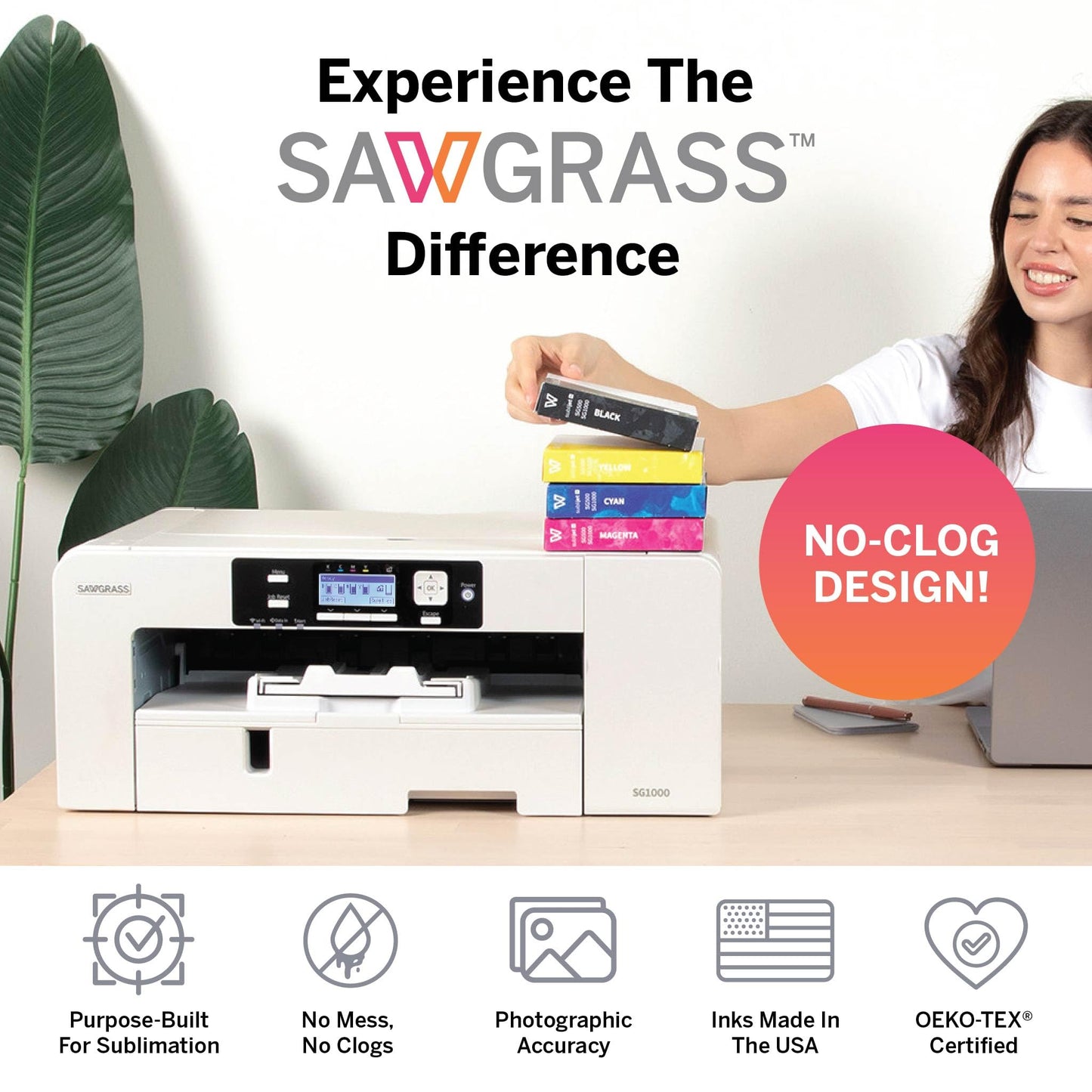 Sawgrass SG1000 Sublimation Printer Bundle | Professional Dye-Sublimation Printer with 31mL SubliJet UHD Inks & TruePix Paper | Prints Up to 11”x17” | Wi-Fi | Auto-Maintenance | Business-Ready