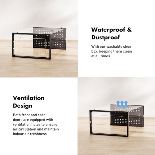 Foluck Shoe Storage Box - 15 Pack Clear Plastic Stackable Organizer for Sneakers | Interlocking Design, Black