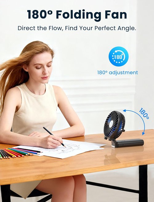 HandFan Portable Handheld Fan - Rechargeable 5200mAh Battery, 3 Speeds, 20H Runtime | Ideal for Travel & Summer (Black & Blue)