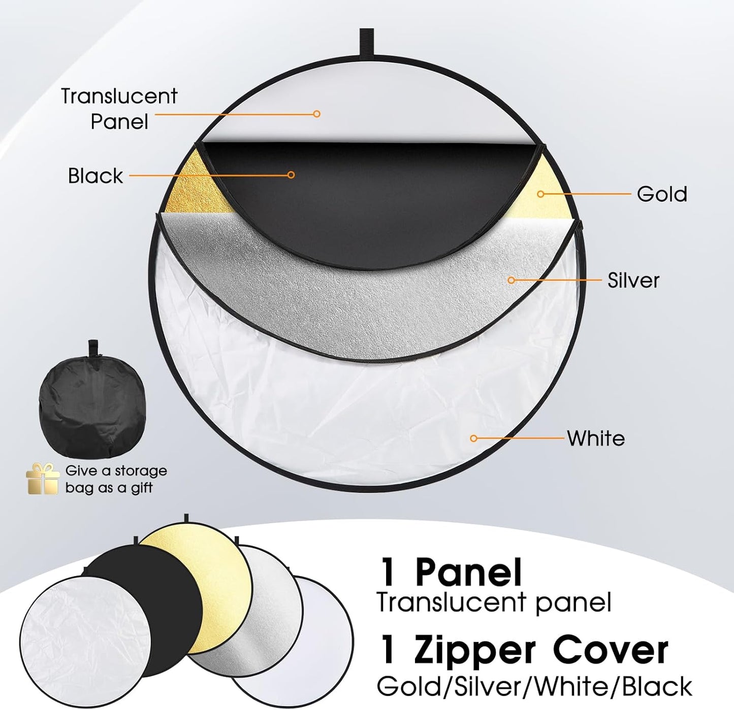 Kalofaye 5-in-1 32 Inch/80 cm (32'' (80cm)) Light Reflector Photography Diffuser Collapsible Portable with BagGold