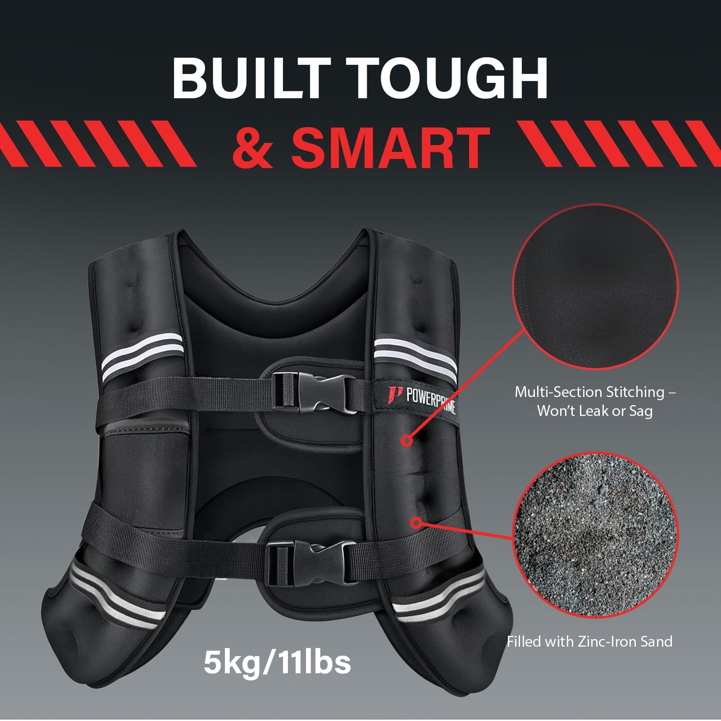 PowerPrime Weighted Vest 11lbs Neoprene for Home Workouts Secure No-Bounce Fit, Adjustable Training Vest for Running & Strength Training