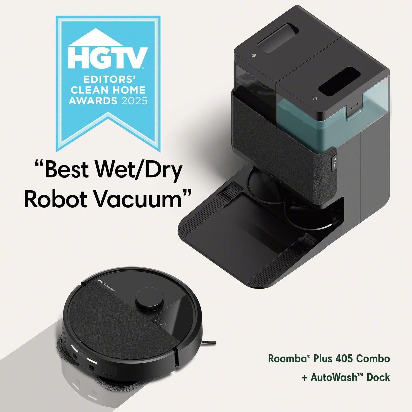 iRobot Roomba Plus 405 (G181) 2in1 Vacuum & Mop Robot with AutoWash Dock - Dual Spinning, Smart & Fast Mapping, Ideal for Pet Hair, Self-Empties 75 Days, Intense Suction, Pad Washing & Drying