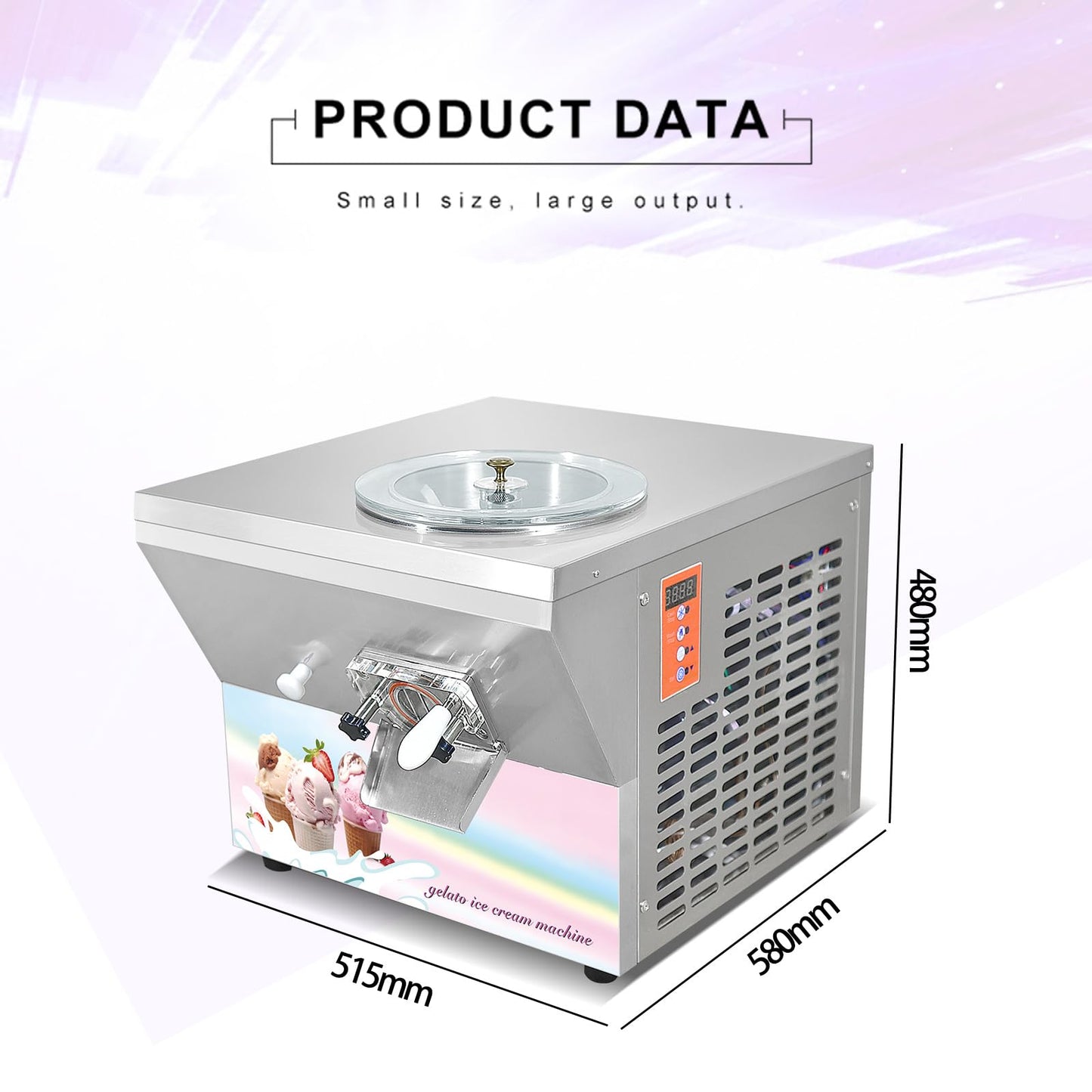 Wtecom Commercial Countertop Hard Ice Cream Machine US Standard 110V 1000W 5.5Gal/H Smart Control Frozen Dessert Maker for Bakery Café Restaurant Food Truck
