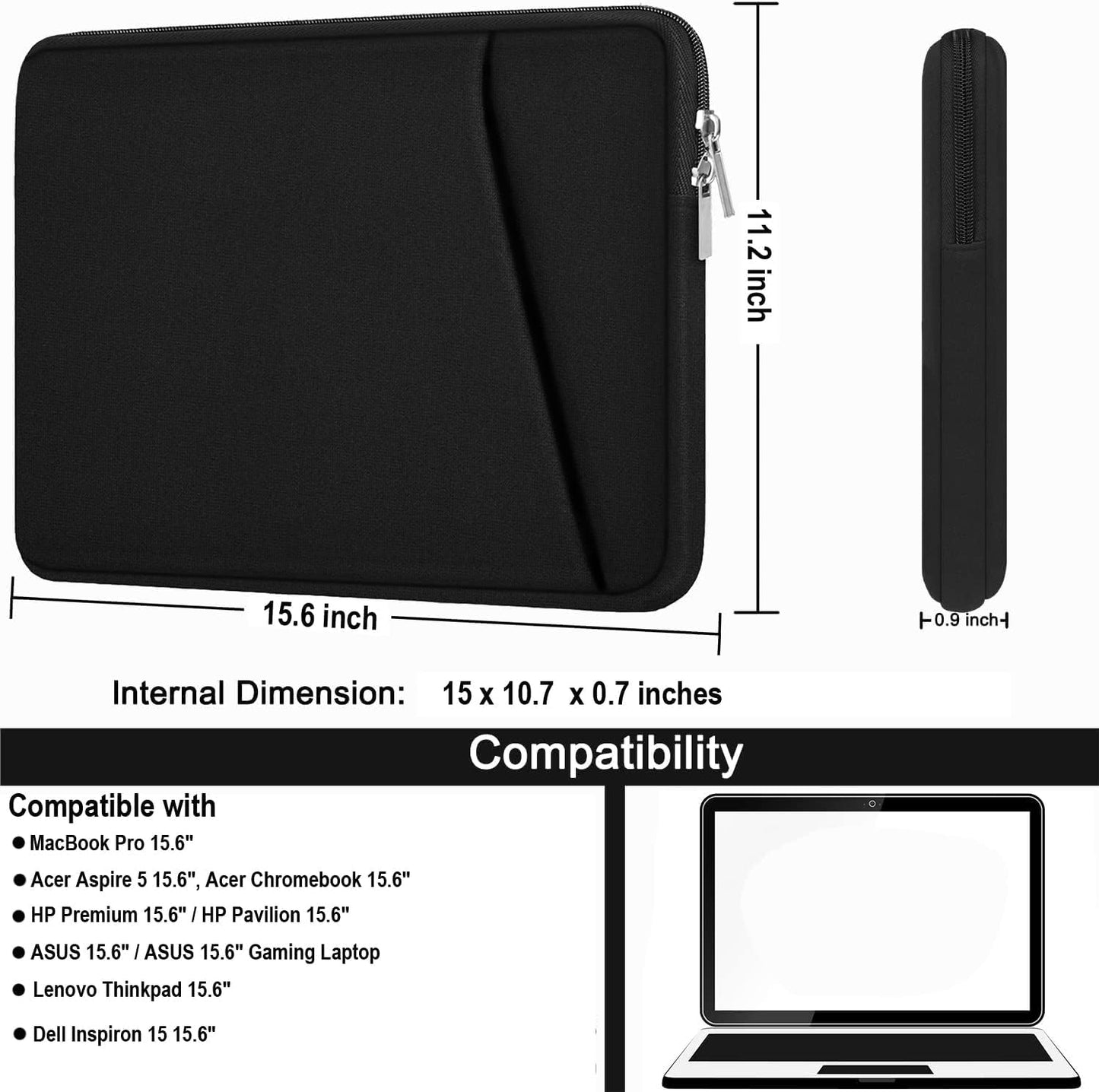 Askuko 15.6 inch Laptop Sleeve, Durable Briefcase Shockproof Protective Case, Handbags Portable Laptop Bag for HP Dell