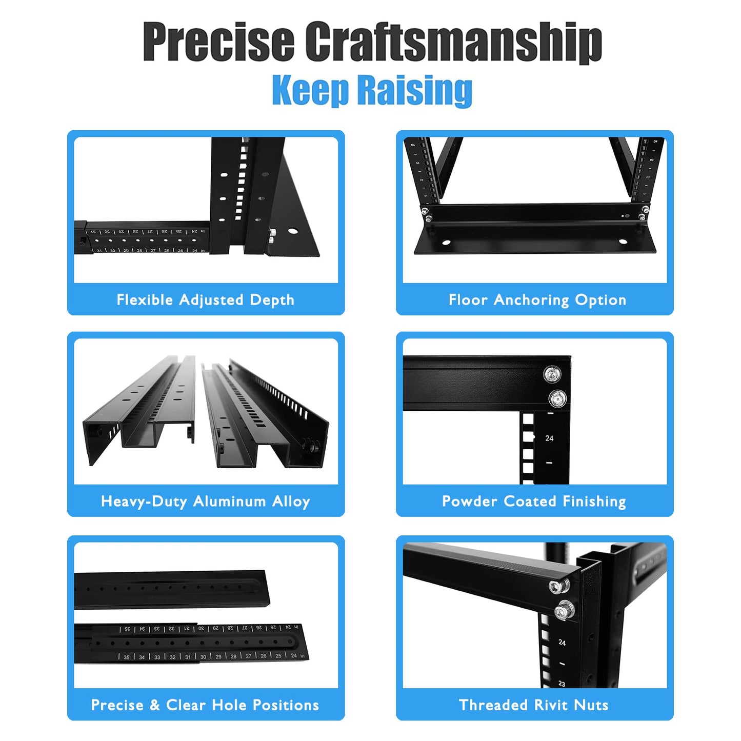 Raising Electronics Server Rack 4 Post Open Rack Frame Rack Enclosure 19 Inch Adjustable Depth Aluminum (27U,56Inch Height)