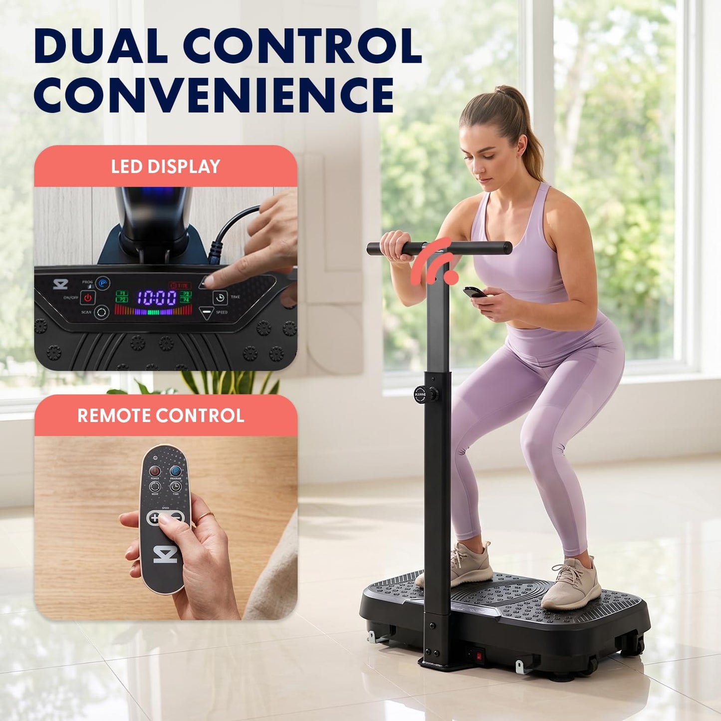 SQUATZ Vibration Plate Exercise Machine with Handlebar, Vibration Plate with Handles, 1-99 Speed Levels, 10 Preset Programs, Low-Impact Home Fitness Platform with Remote, Portable Design, Black
