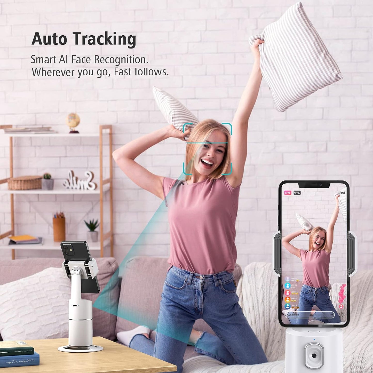 camrola 360 Auto Face Tracking Phone Holder, No App Required, Rotation Face Body Phone Tracking Tripod Smart Shooting