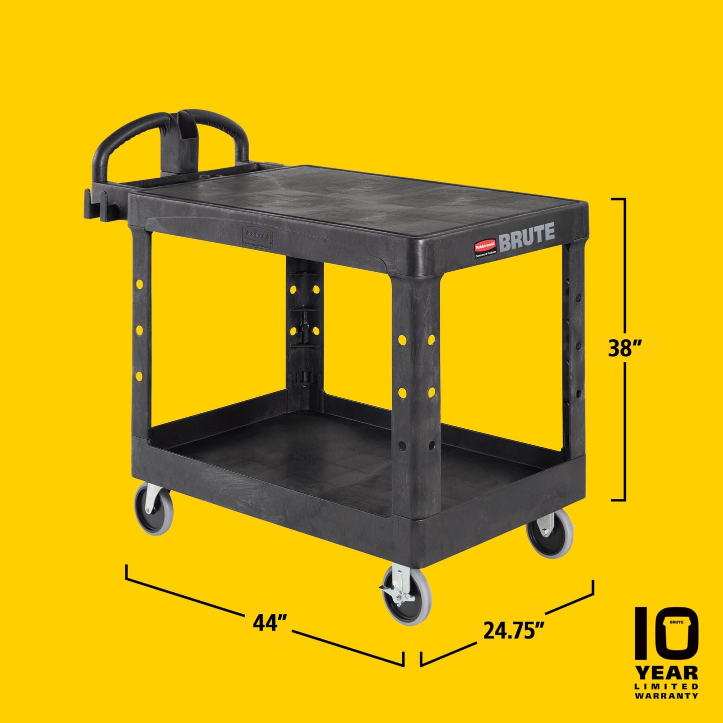 Rubbermaid Commercial Products 2-Shelf Utility/Service Cart, Medium, Flat Shelves, Ergonomic Handle, 500 lbs. Capacity, Ideal for Warehouse/Garage/Cleaning/Manufacturing