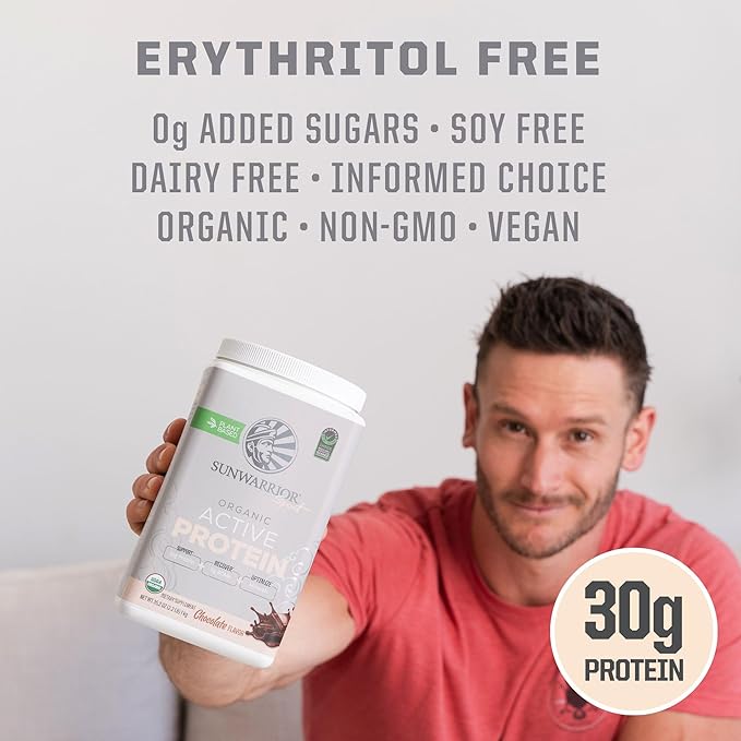 Sunwarrior Organic Plant Based Protein Powder | Vegan Organic Protein Powder with BCAA Amino Acids Plus Recovery Minerals & Botanicals | Non-GMO Soy Dairy & Gluten Free (Chocolate, 20 Servings)