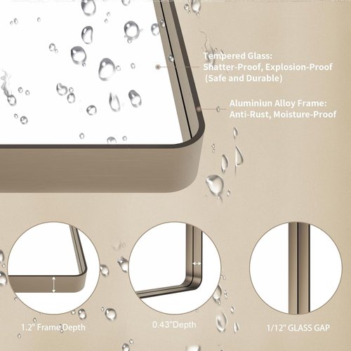 LOAAO Bronze Bathroom Mirror - 40”X32” Rounded Rectangle with Anti-Rust Brushed Metal Frame | Hangs Horizontally or Vertically