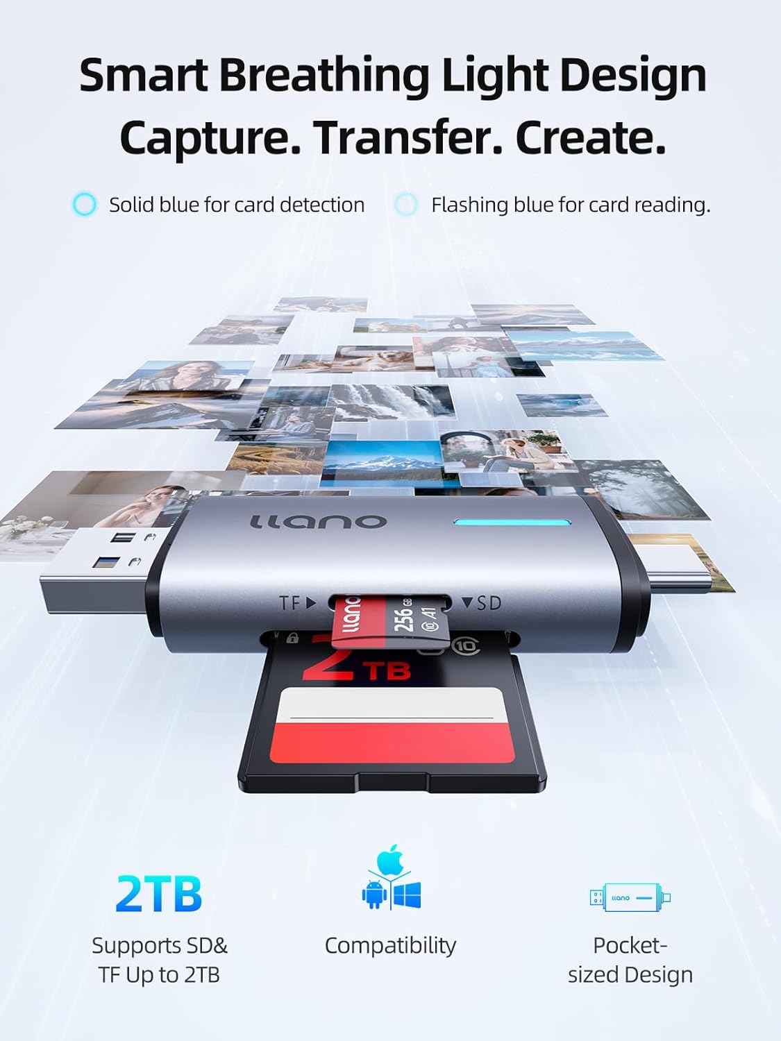 llano 2 1 3.0 17/16/15, Micro SD Card Reader, in USB C SD Card Reader Dual Slots Card Adapter, Memory Card Reader