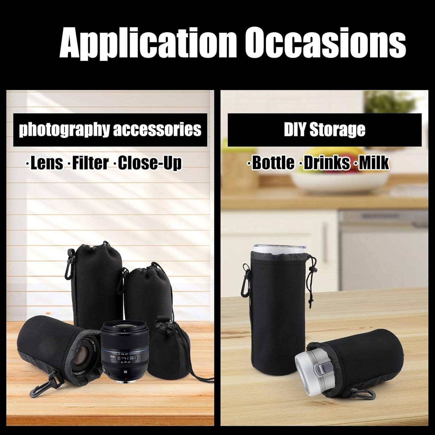 Sopoloray 4pcs Bag,4 Set Camera Lens Sizes Protective Camera Lens Pouch with Drawstring Design,Soft Plush Neoprene