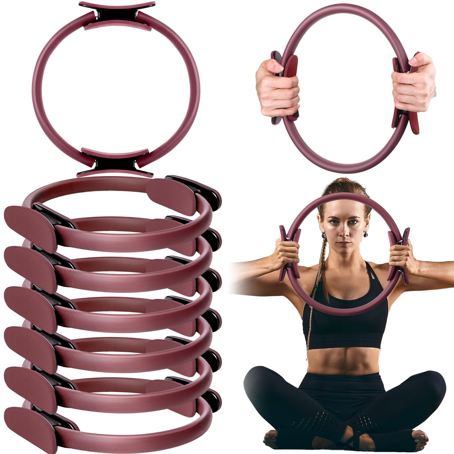 Syhood Pilates Ring 11. 81 Inch Pilates Circle Yoga Ring Magic Lightweight Flexible Workout Equipment for Fitness Physical Therapy Resistance Exercise Arms Legs (Light Brown,6 Pcs)