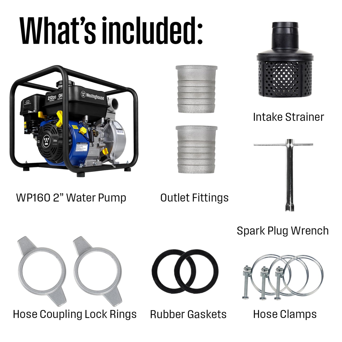 Westinghouse 2-inch Gas Powered Semi Trash Water Pump, 4-Stroke Engine, 158 GPM with Up to 91ft Lift and 25ft Suction Lift