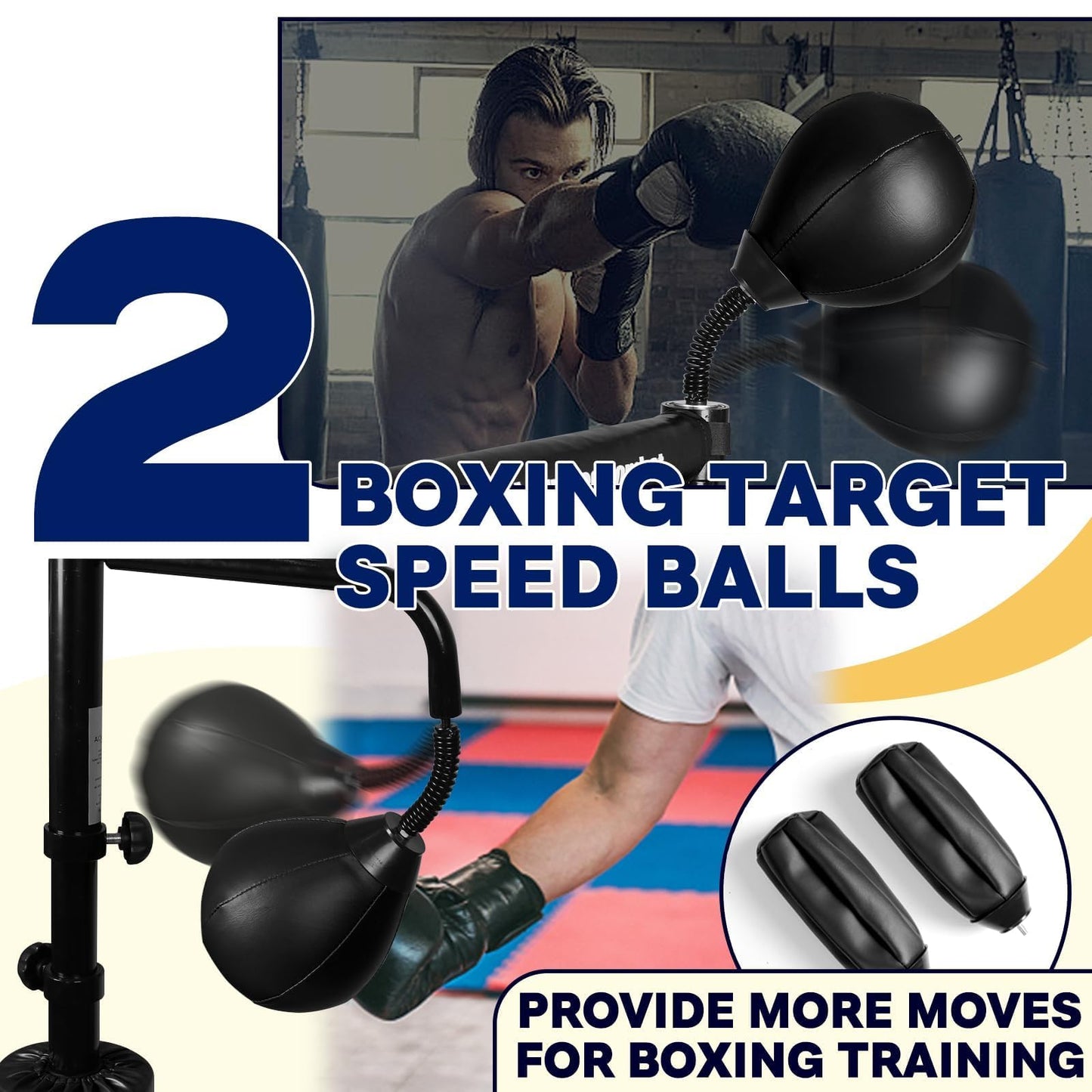 45~82IN Boxing Bar 60L Base Punching Bag Spinning Trainer with Reflex Bar, Adjustable Suitable for Adults (Black)