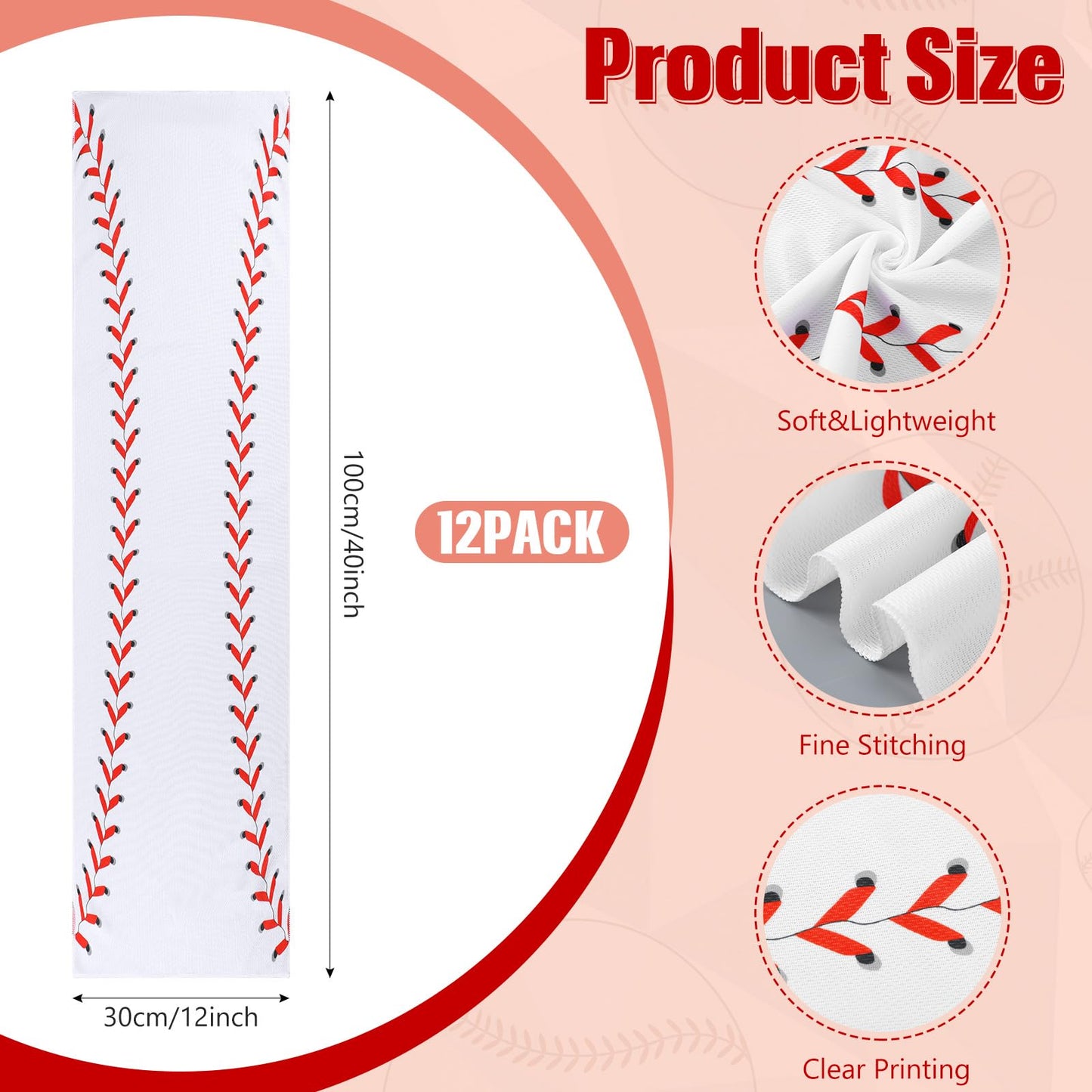CraftyDream 12 Pcs Cooling Towel Baseball Football Basketball Breathable Chilly Softball Soccer Ice Towel, 40"x12" Tennis Microfiber Accessories for Player(White,Baseball)