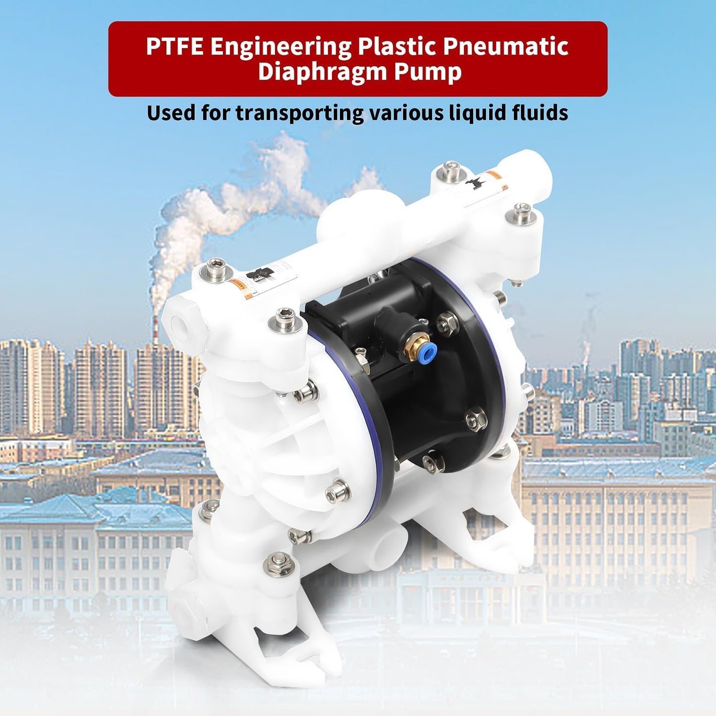 Nakkaa Pneumatic Double Diaphragm Pump PTFE 8.8GPM Transfer Pump 1/2" In/Out Max 120PSI, Used to Transport Various Low Viscosity Liquids Such as Hydraulic Fluid, diesel, coating,etc