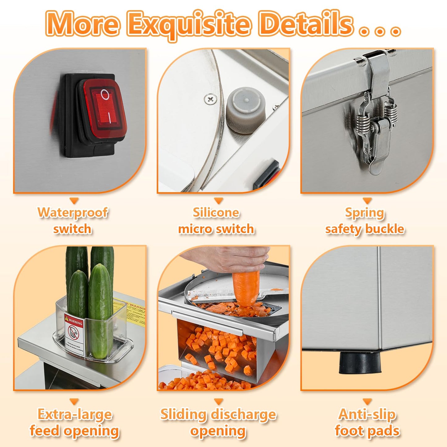 4 in 1 Commercial Vegetable Processor, 200W Electric Veggie Fruit Slicer Dicer Shredder & Strip Crinkle Cutter All Stainless Steel 110volt, for Commercial Home Use