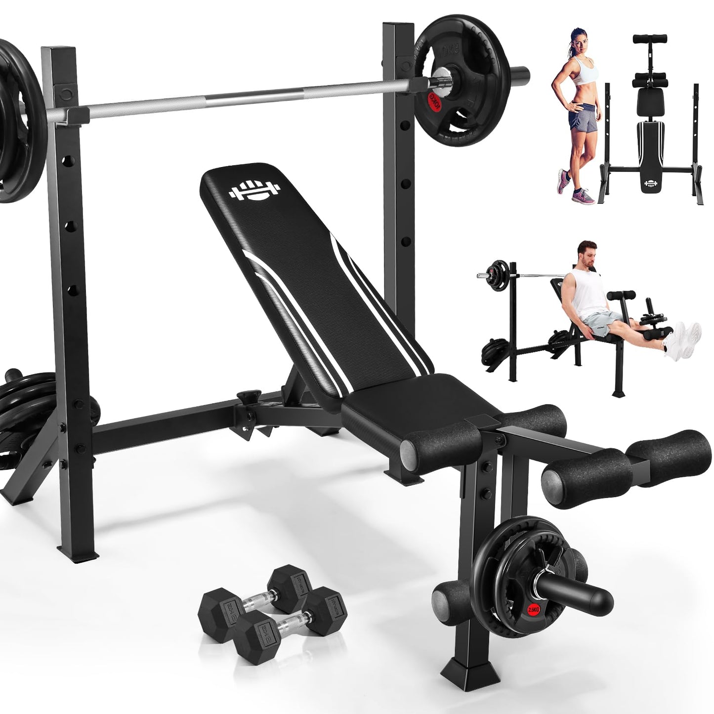 ANCHEER Olympic Weight Bench with Squat Rack - 900LBS Adjustable Bench Press with Leg Extension and Leg Curl, Incline Decline Flat Workout Bench for Home Gym Strength Training