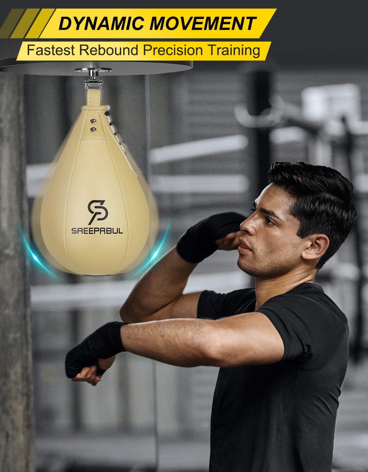 SAEEPABUL Boxing Speed Bag for Adults - Professional Synthetic Leather Punching Bag with Latex Bladder, Adjustable Training Equipment for Home Gym Fitness Beige
