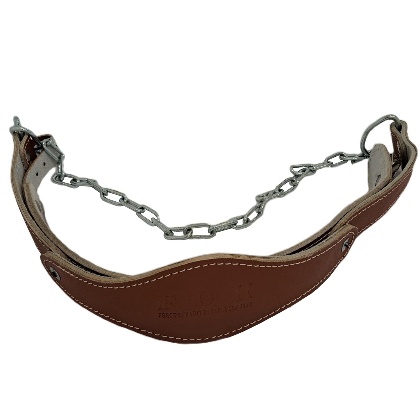 Force of Habit Head Harness Leather with 24 Inch Steel Chain, Brown, Padded, Adjustable Roller Buckle, Neck Strength Training Equipment (Brown)