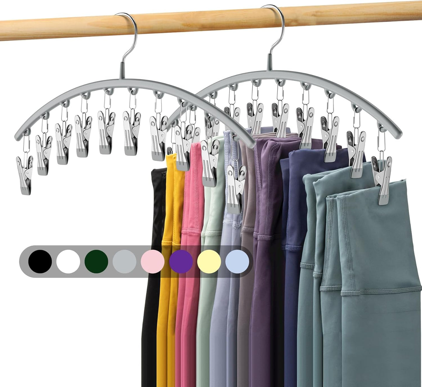 Volnamal Legging Organizer - Metal Yoga Pants Hanger with Rubber Coating | 2 Pack Holds 20 Leggings - Grey