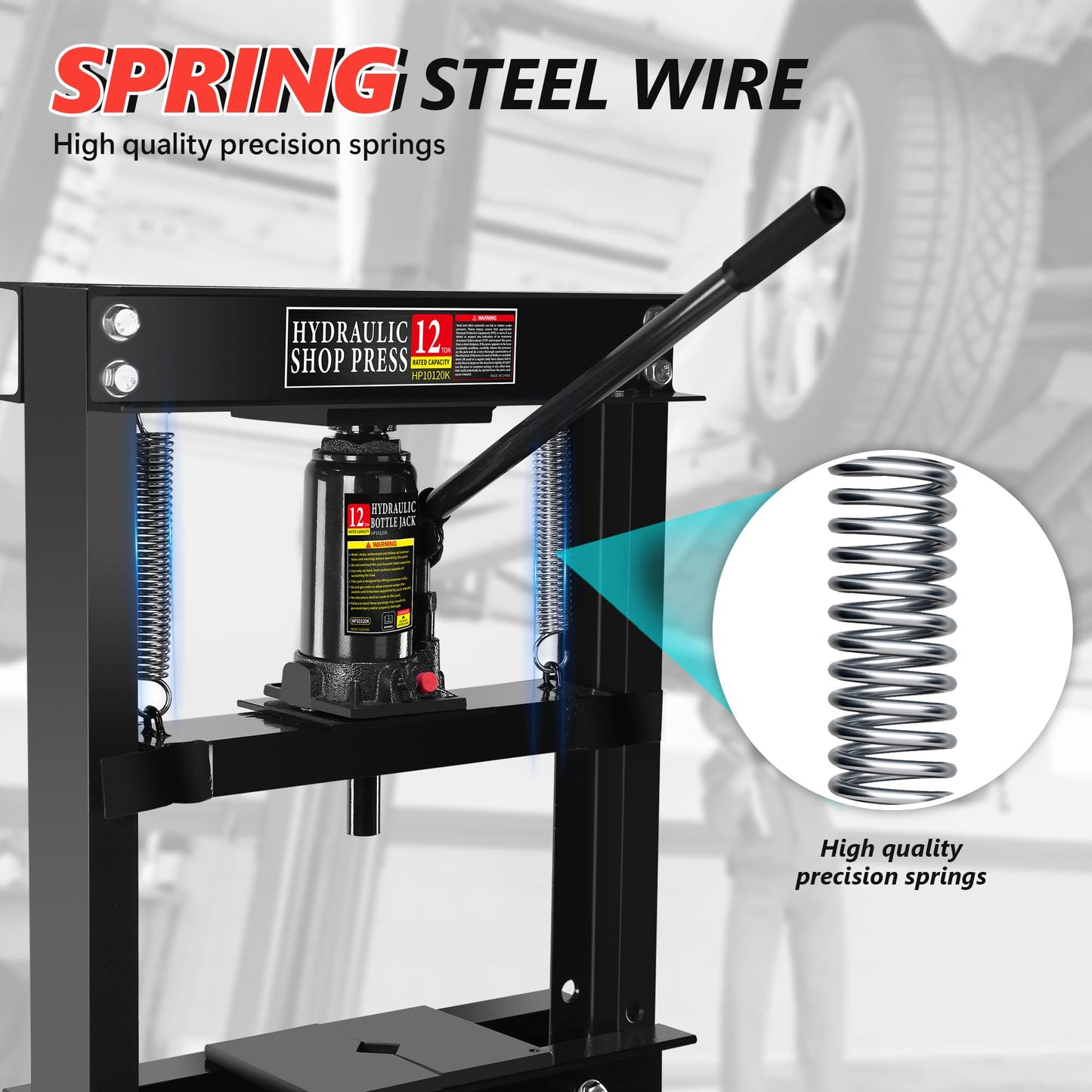 Hydraulic Shop Press,12 Ton H-Frame Garage Floor Adjustable Shop Bearing Press with Stamping Plates to Bend, Straighten, Or Press Parts, Install Bearings & U-Joints