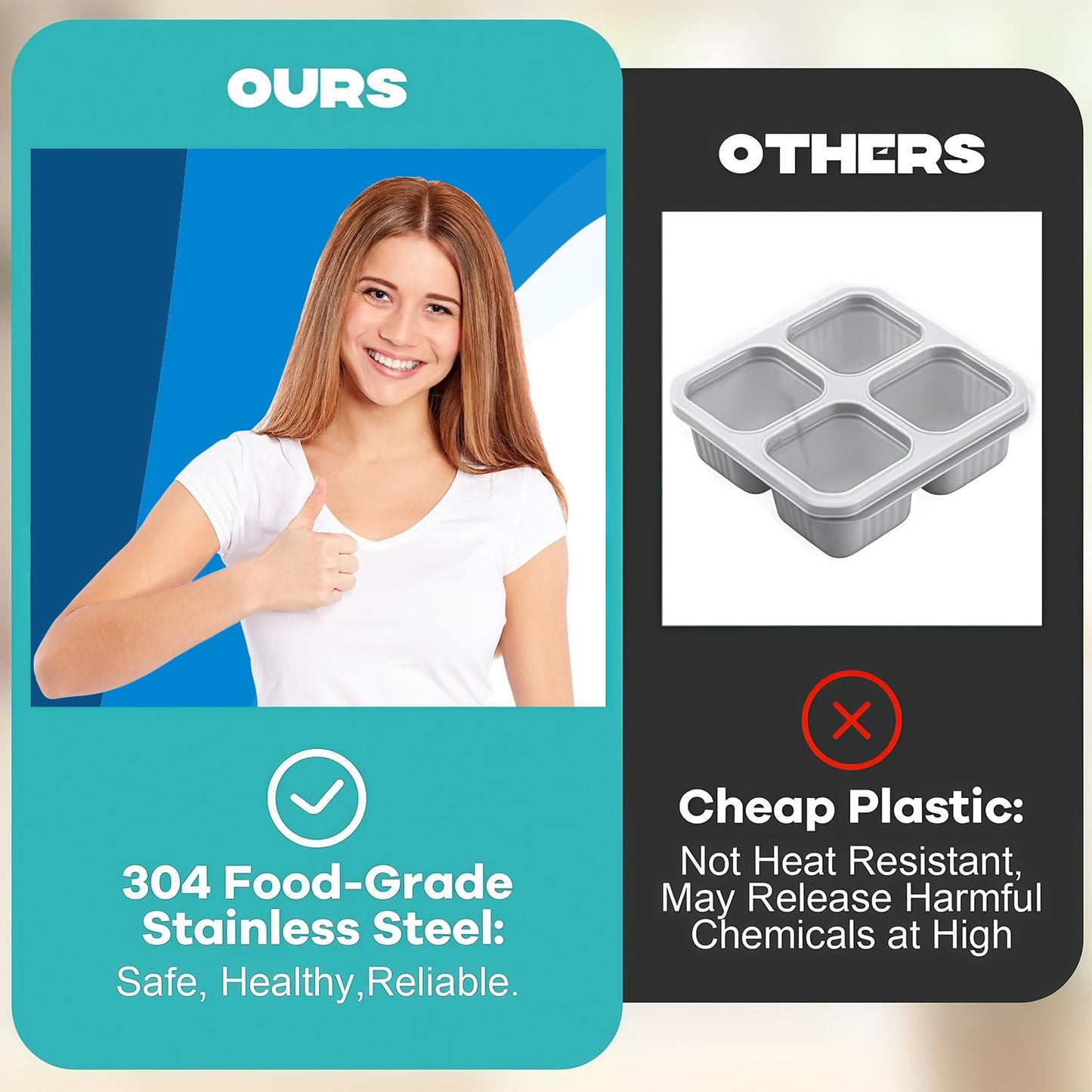 BSTUR Stainless Steel Snack Containers, 6-Pack Reusable Grab and Go Containers with Lids, Dual Compartment Bento Box for Travel, Camping & Lunch Prep
