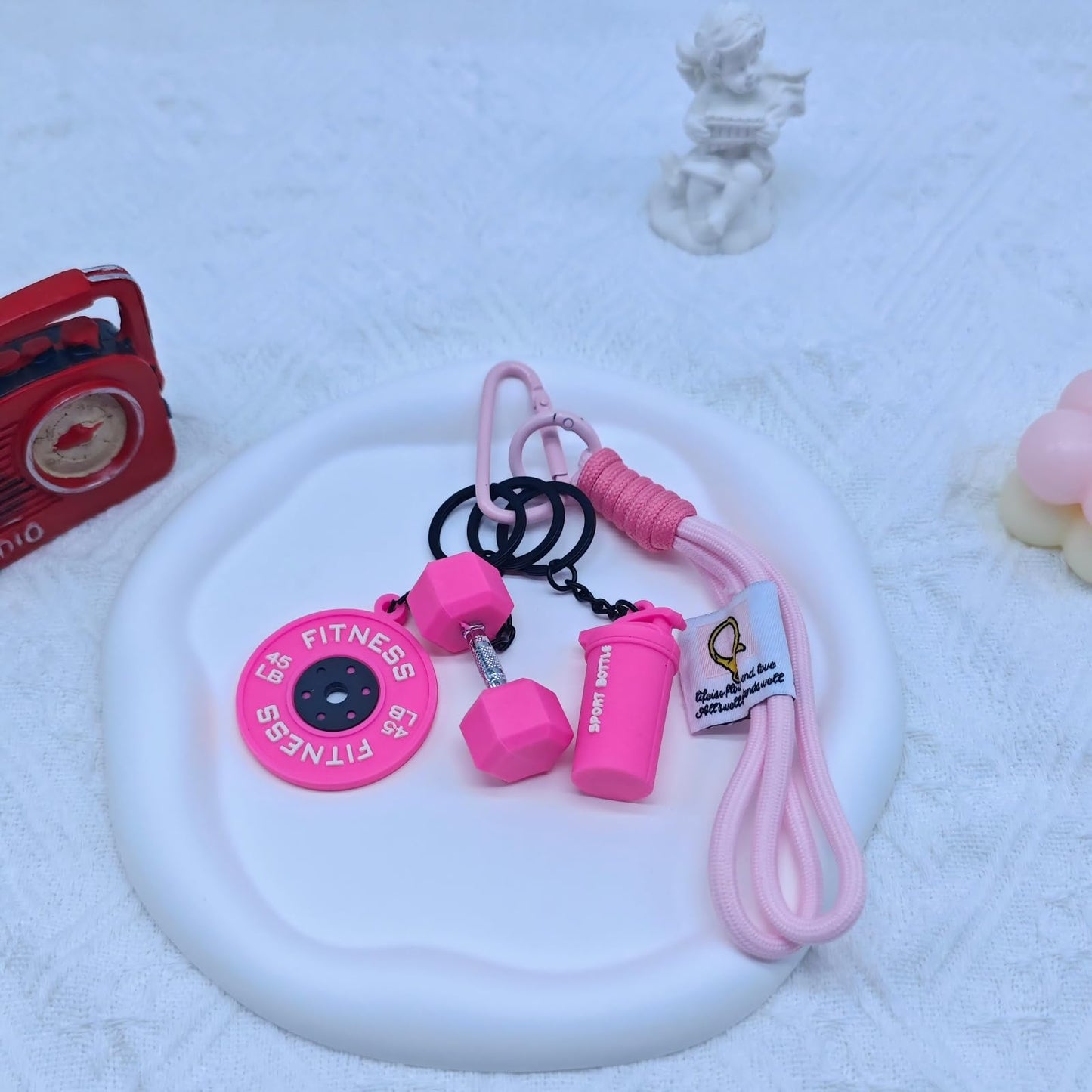 Bandfol Silicone Dumbbell Keychain Bag Purse Charms Fitness Gift for Gym Lover, Gym Accessories for Women & Man (Pink)