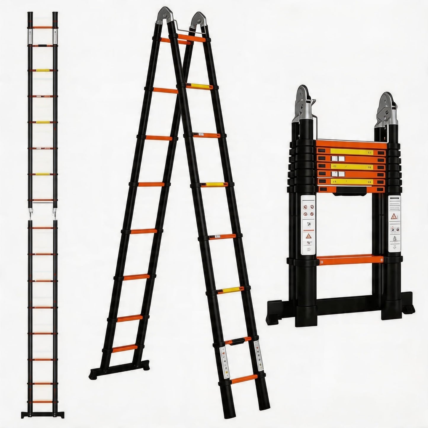 16.5FT A-Frame Aluminum Telescopic Extension Ladder, 330lbs Capacity Adjustable Retractable Extendable Compact Telescope Ladder with Non-Slip Feet for House Roof Travel Trailers RV