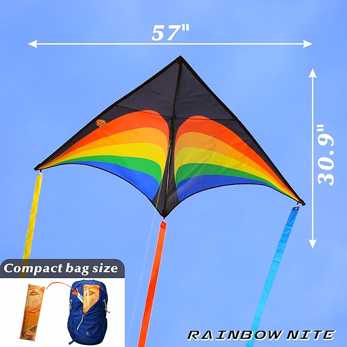 ORGCLDKT-Rainbow Cruiser Delta Kite, Kites for Kids Ages 8-12,4-8,Boys,Girls,Kites for Adults,Beach,Beginners,Giant.1Pc or 3Pcs Pack. Easy to Fly.