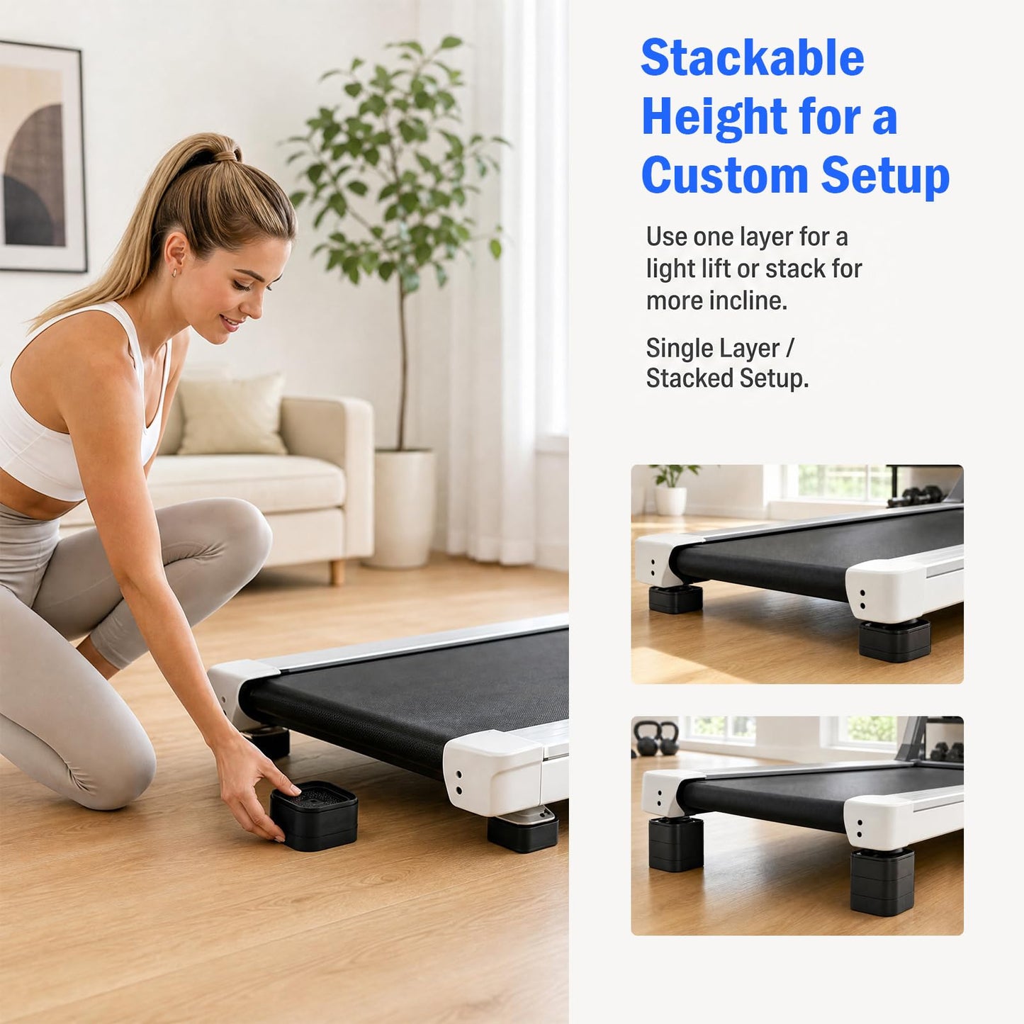 OPSJRNDUSK 4PCS Treadmill Incline Riser Blocks, Stackable Walking Pad Incline Blocks for Leveling & Uphill Training, Textured Support Pads for Home Gym Treadmill Accessories