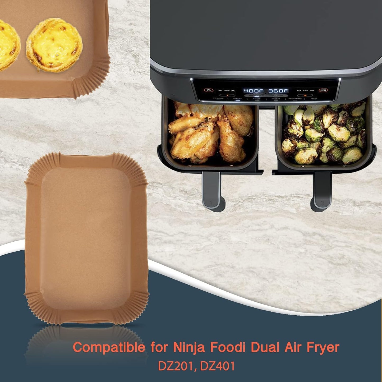 Ninja Foodi Air Fryer Disposable Paper Liners - Non-Stick Parchment Baking Accessories | 50 Pcs, 8.7 Inch Rectangle