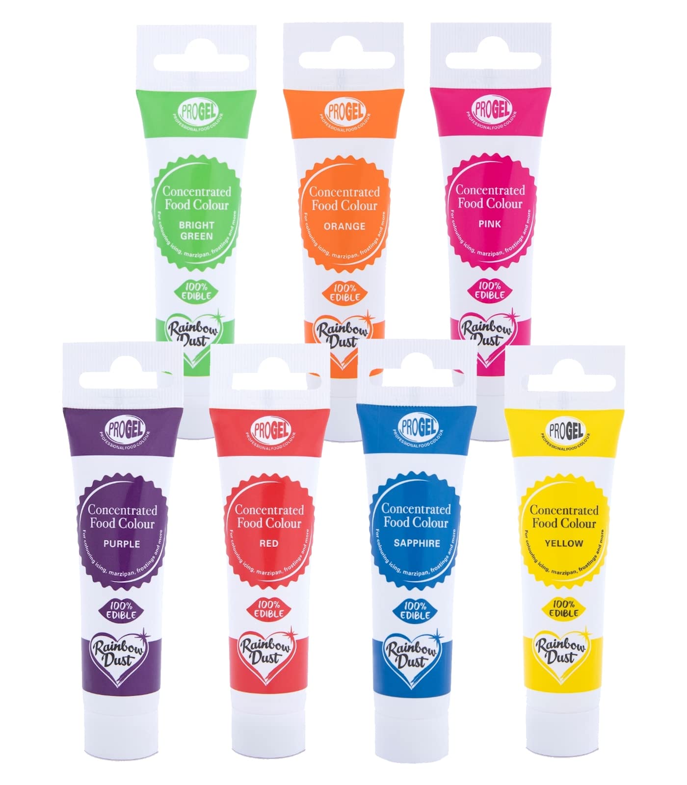 RAINBOW Dust ProGel Icing Colour Paste Gel Food Colouring Sugarcraft Set - 7 PK