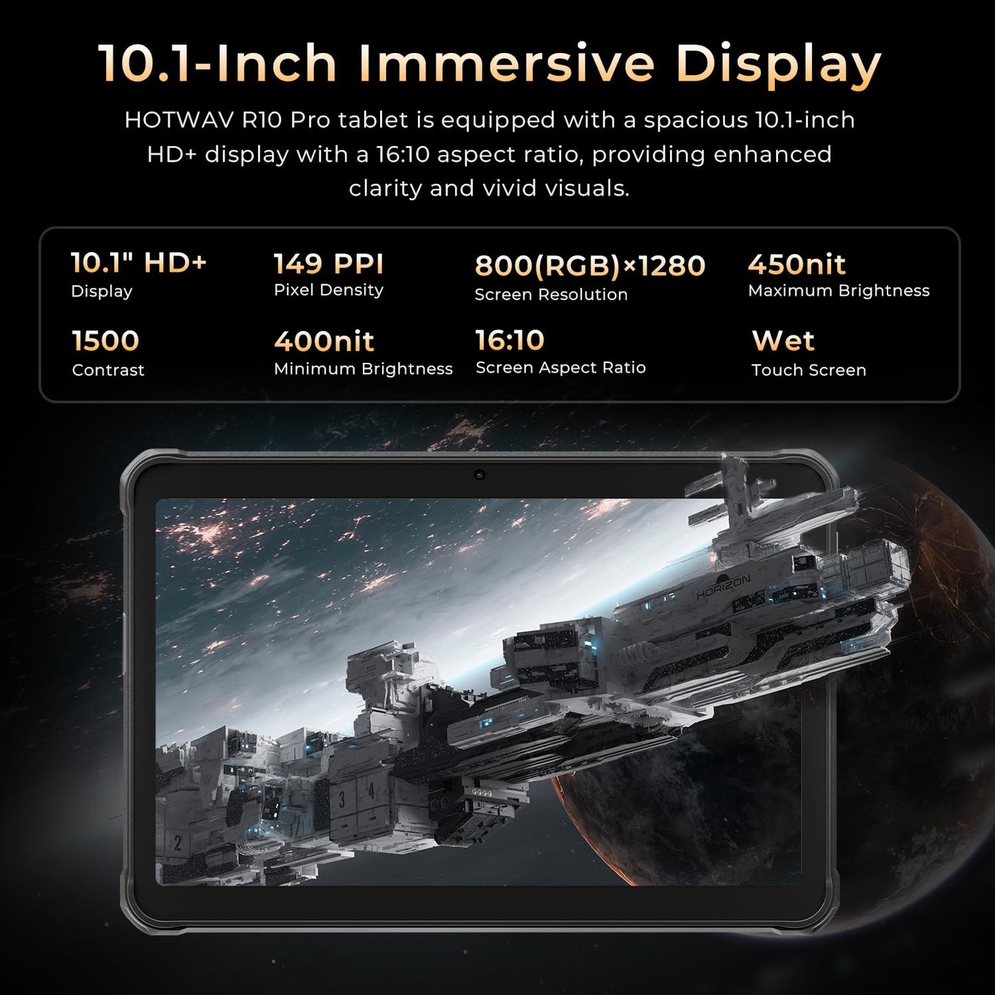 HOTWAV R10 Pro Rugged Tablet Android 14-10.1 Inch HD+ 10800mAh Waterproof Tablet, 20GB RAM+256GB ROM/1TB TF Work Tablets, 13MP+5MP Camera Octa-Core IP68&IP69K/4G-LTE/5G WiFi/Face ID/GPS/OTG