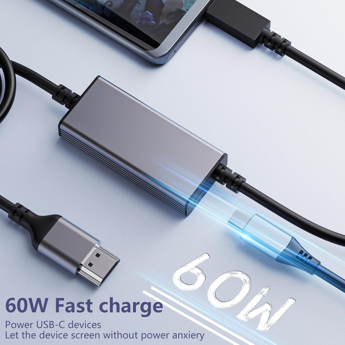 VLSQHNCF [4K@60Hz] PD60W USB C to HDMI Adapter, Fast Charging Double Monitor, USBC to HDMI Adapter Docking Stations