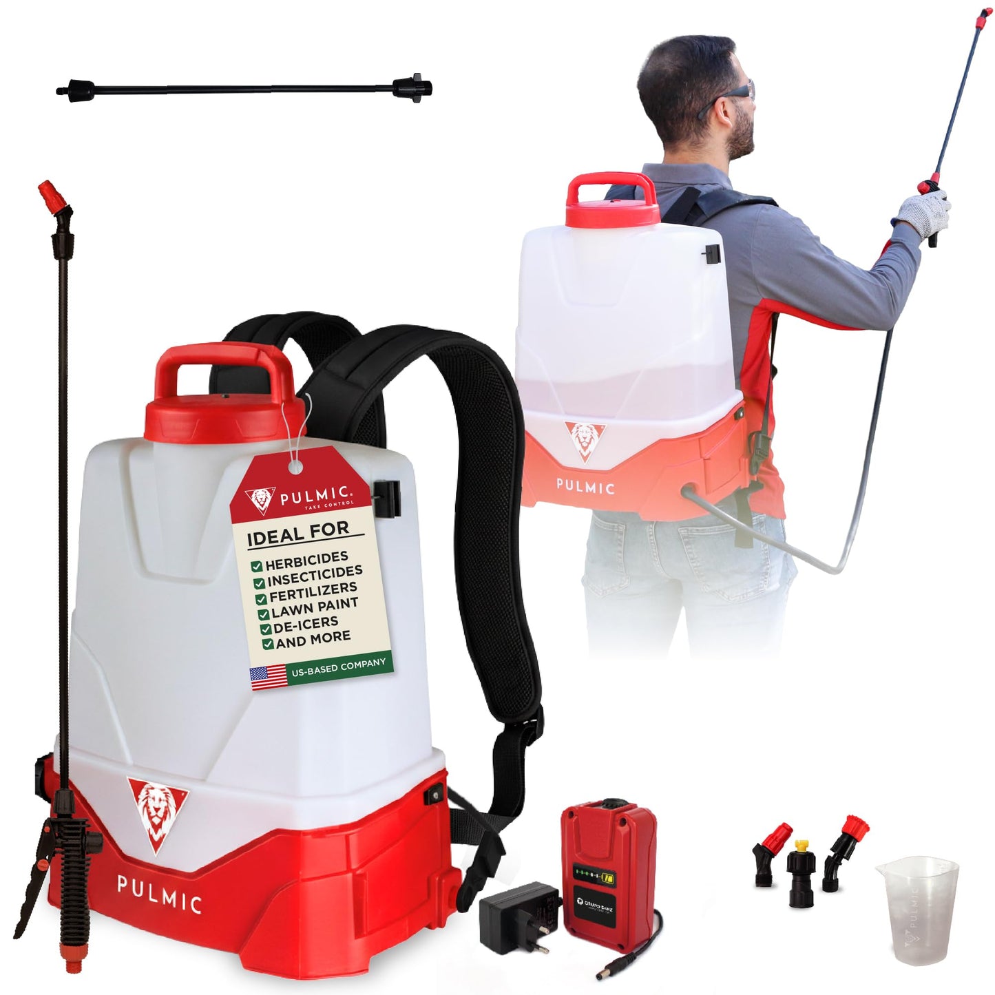 PULMIC Electric Backpack Sprayer 4 Gallon Battery Powered Sprayer for Lawn, Garden & Farm – Adjustable Pressure, High-Performance Sprayer Pump, Lithium Battery, Multi-Nozzle Kit, 7-Hour Autonomy.
