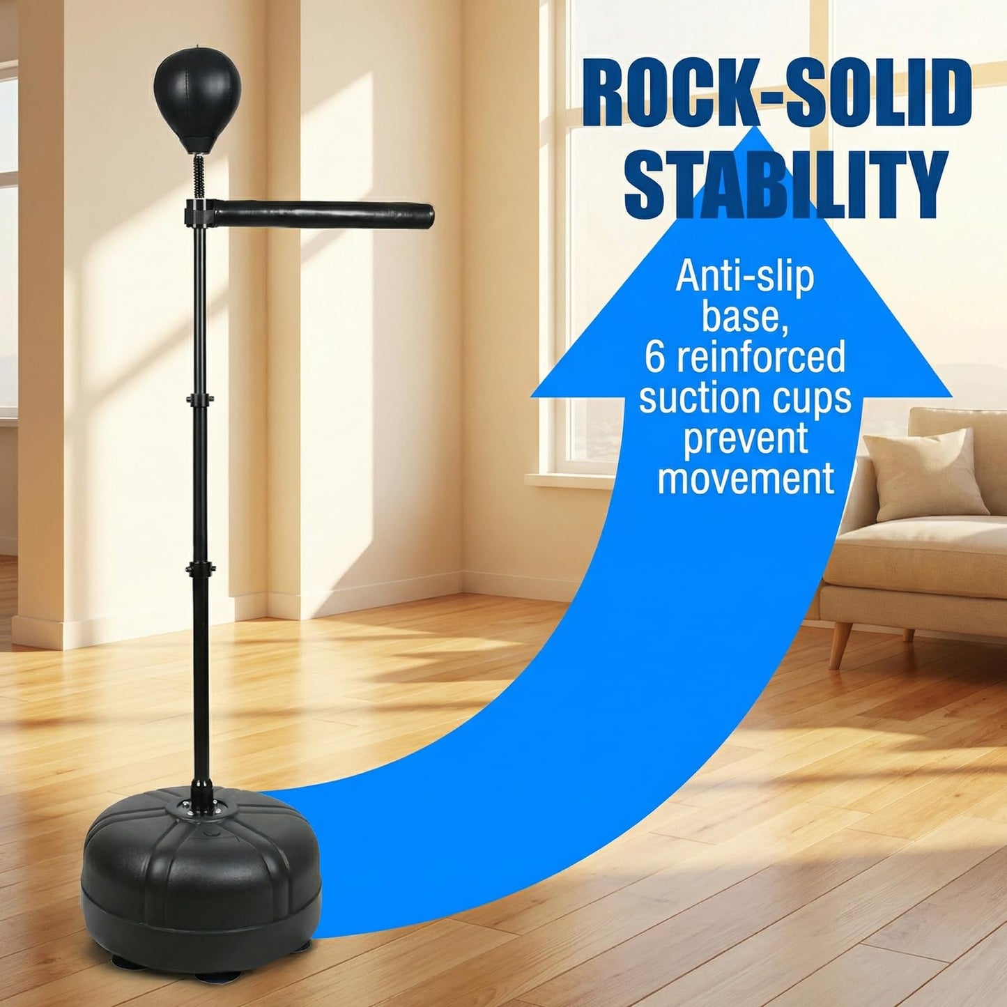 UBCTECH Boxing Bar with Punching Bag, Spinning Boxing Speed Trainer, Height Adjustable with Punching Bag and Reflex Bars, Training Equipment for Teens Adults, Black